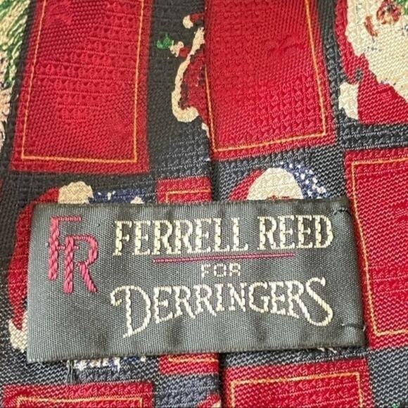 Silk Christmas Tie Black Brown Santa Ferrell Reed Derringers Vintage Christmas - Picture 4 of 7